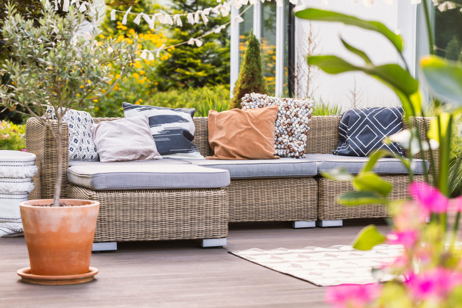 a couch with pillows and pillows